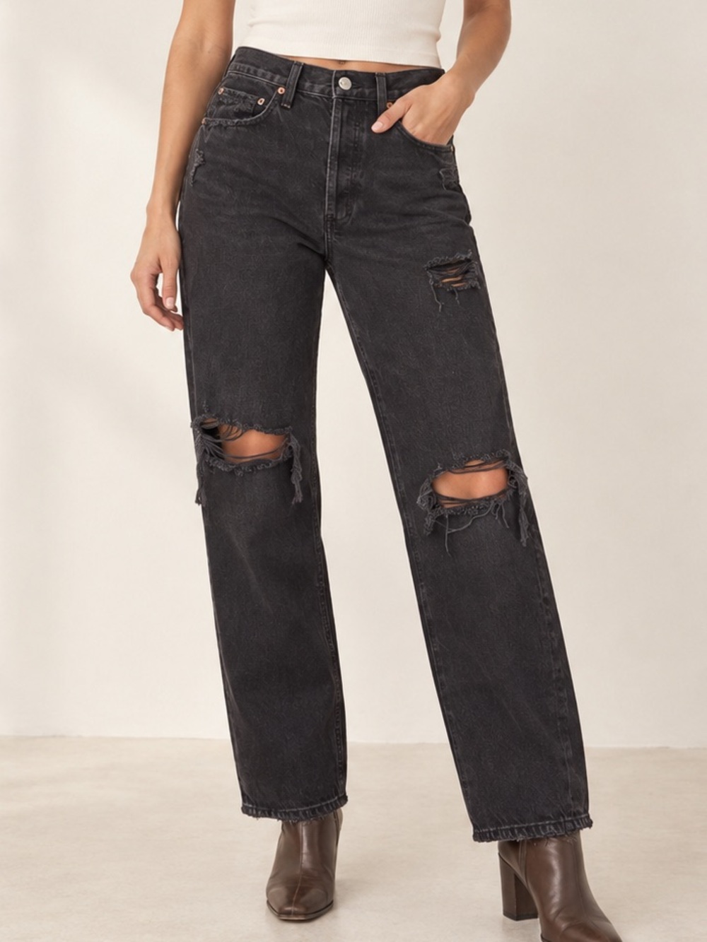 AGOLDE 90s Crop Distressed Black Jeans (Size 26)